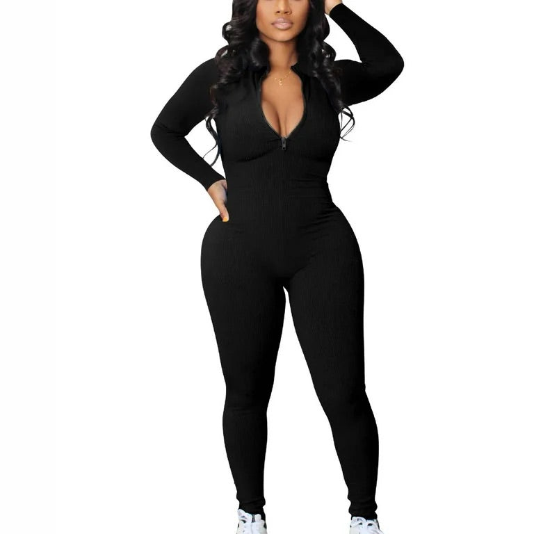 Playful Heart Ribbed Jumpsuit Black