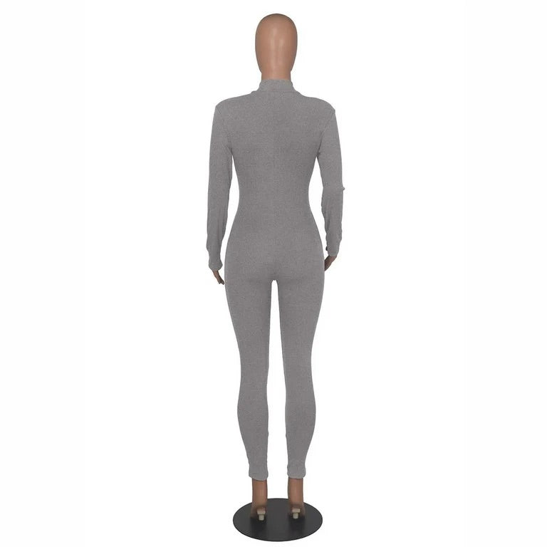 Playful Heart Ribbed Jumpsuit Gray