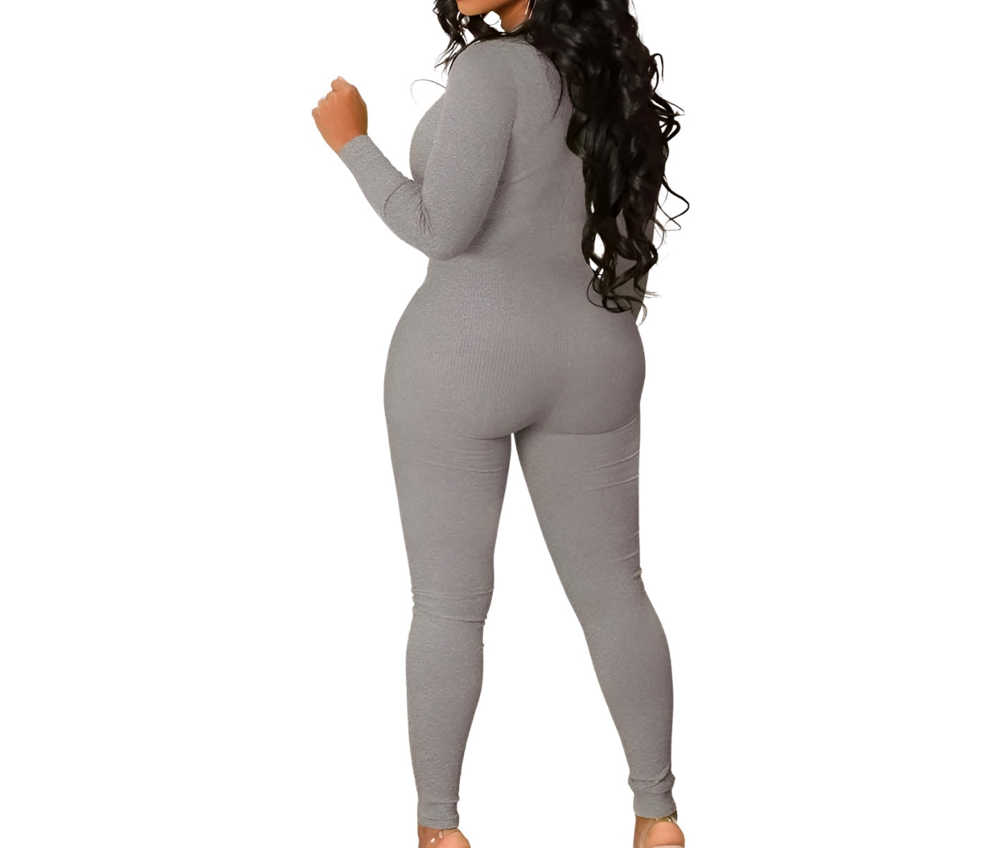 Playful Heart Ribbed Jumpsuit Gray