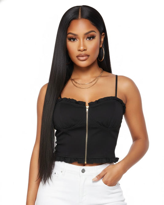 It Girl Black Denim Crop Top