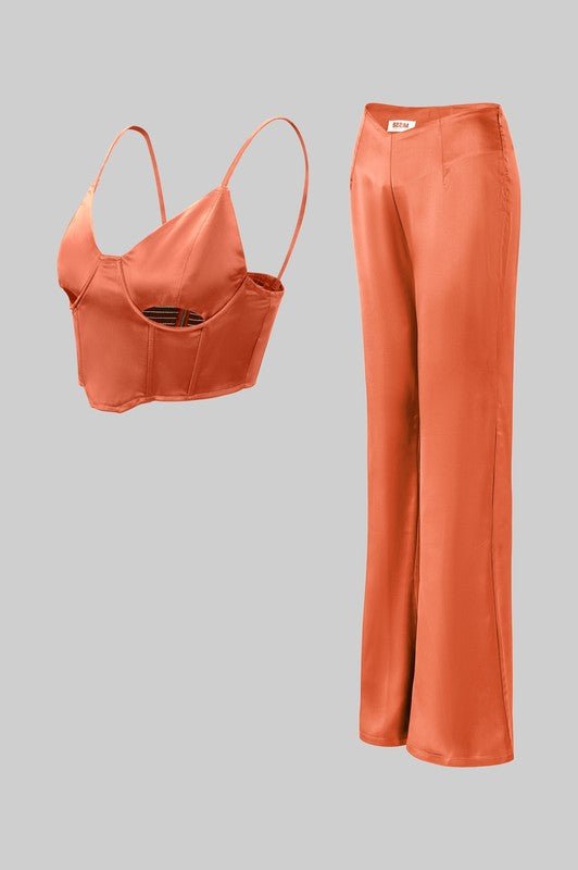 Act Bad Orange 2 Pc Flared Pant Set - Ikonik Idoll