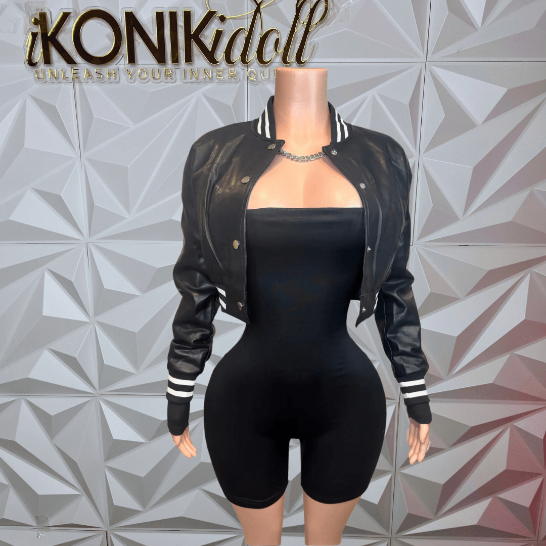 Black Classic Varsity Jacket with White Stripes - Large - Ikonik Idoll