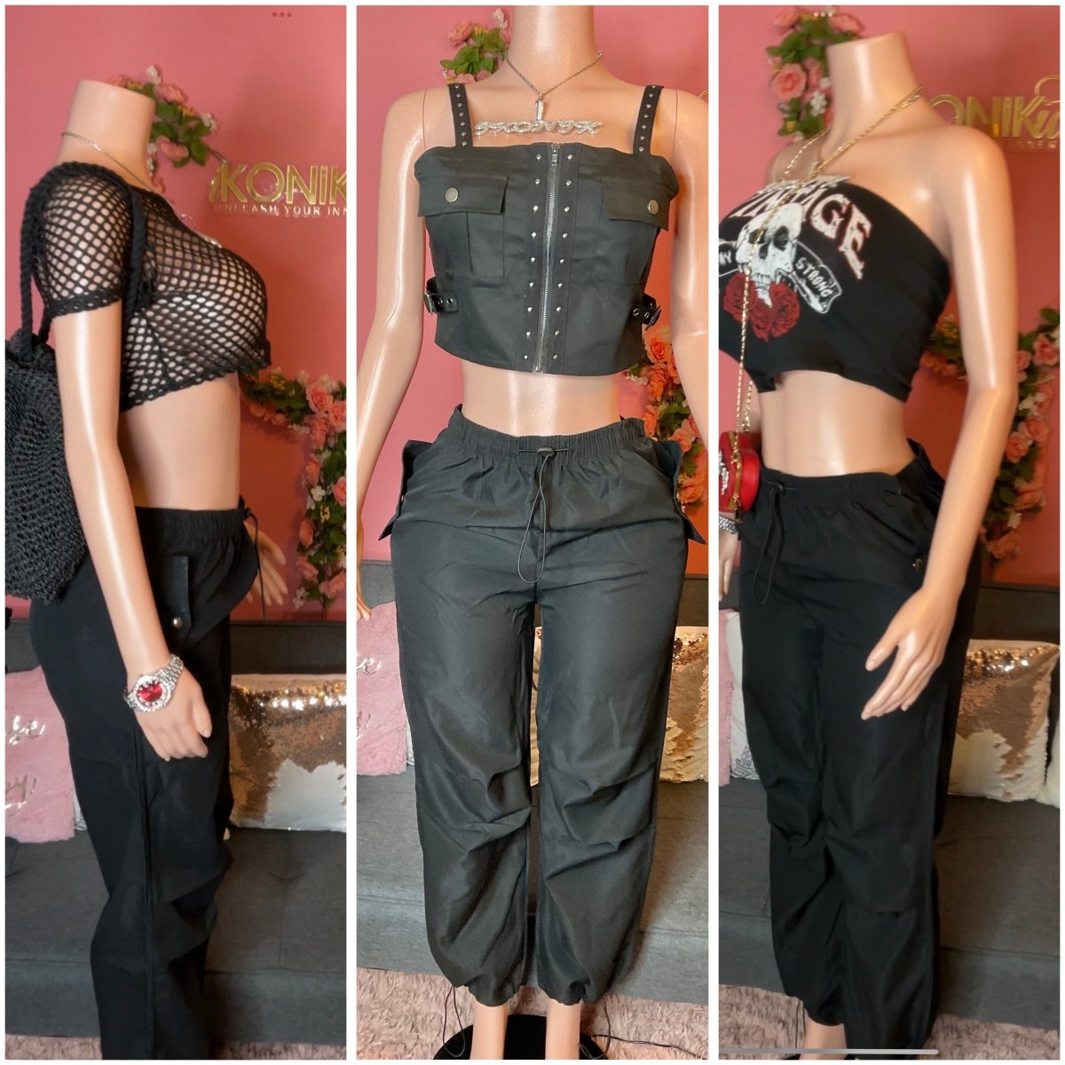 Black Quickdry Parachute Cargo Pants - Ikonik Idoll