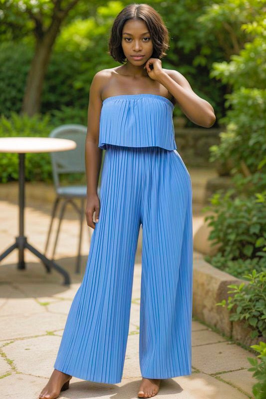 Body of a Goddess Pleated Strapless Jumpsuit - Green and Blue - Ikonik Idoll