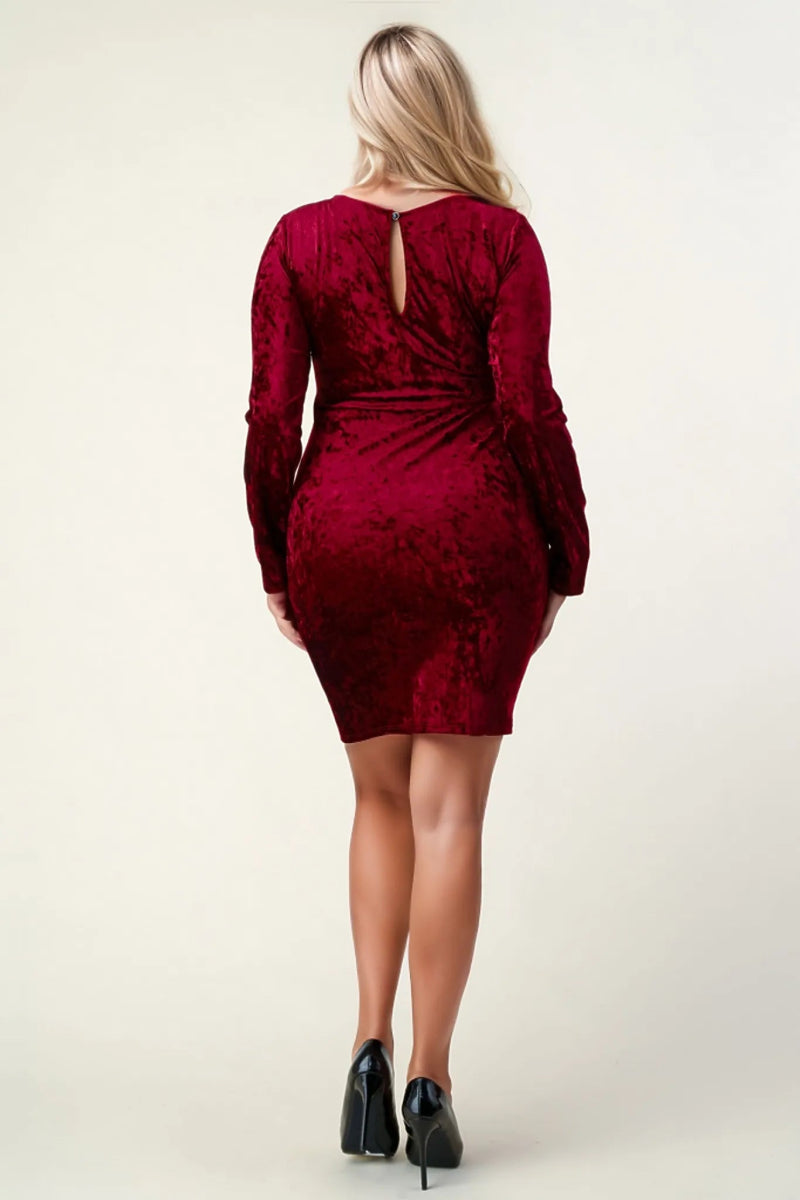 Burgundy Velvet Midi Dress Plus - Ikonik Idoll