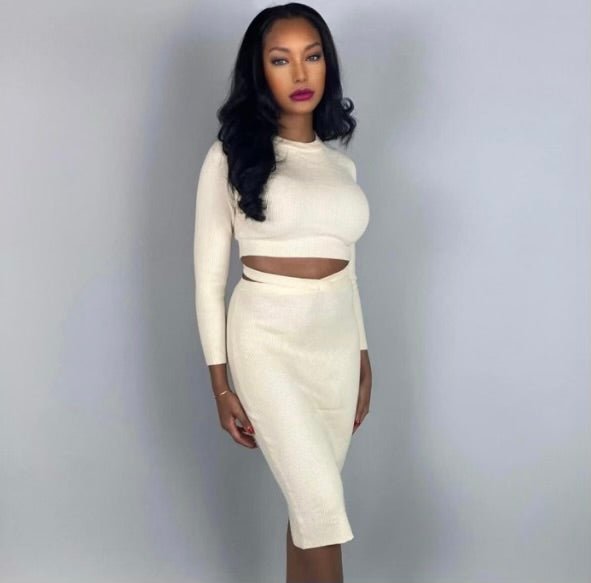 Cuffin Season 2 Pc Sweater Skirt Set - Ivory - Ikonik Idoll
