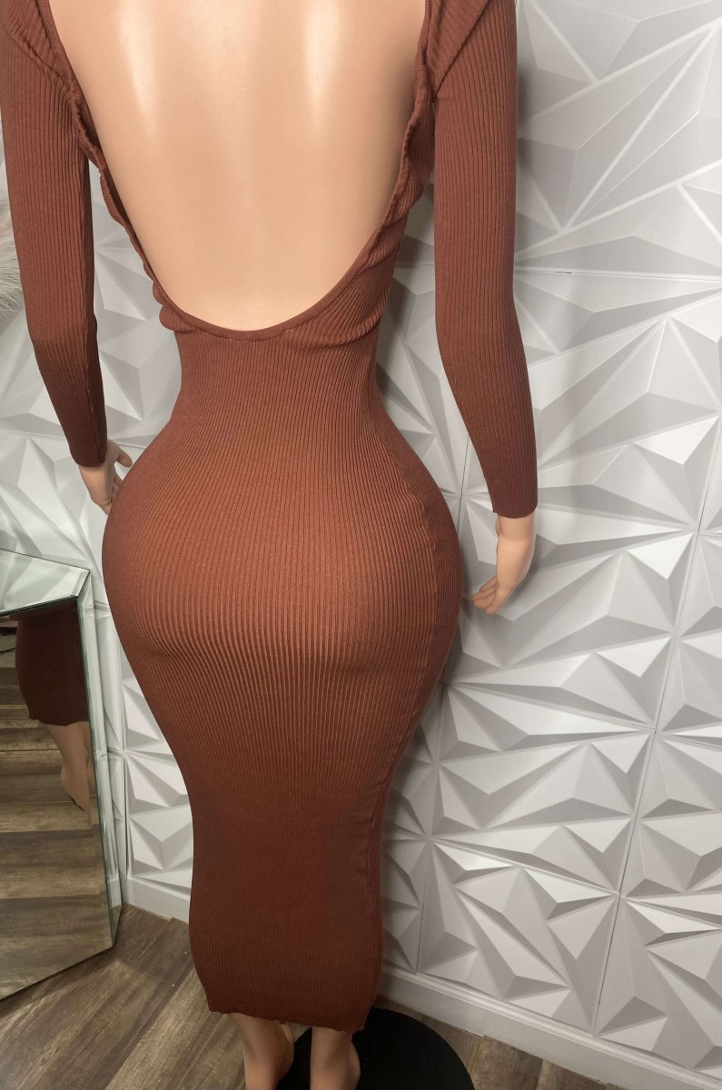 Eat Me Up Chocolate Brown Deep Backless Dress - Medium - Ikonik Idoll