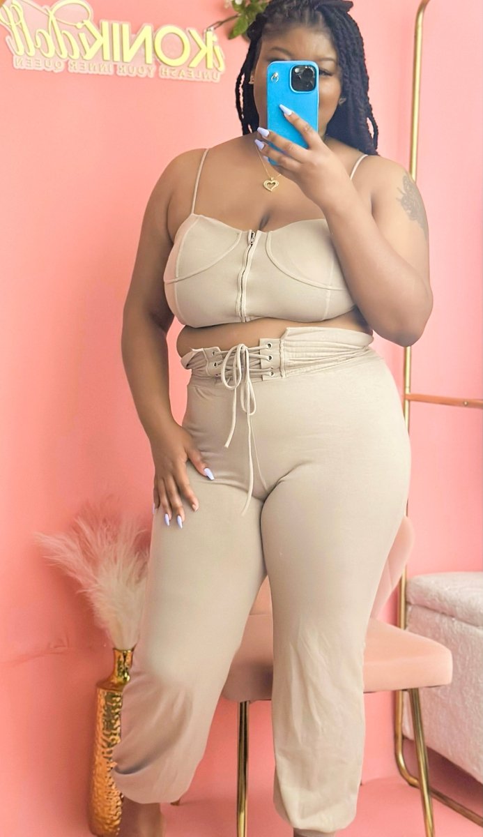 Keep It Cute Corset Set - Gray, Beige Tan Colors - Ikonik Idoll