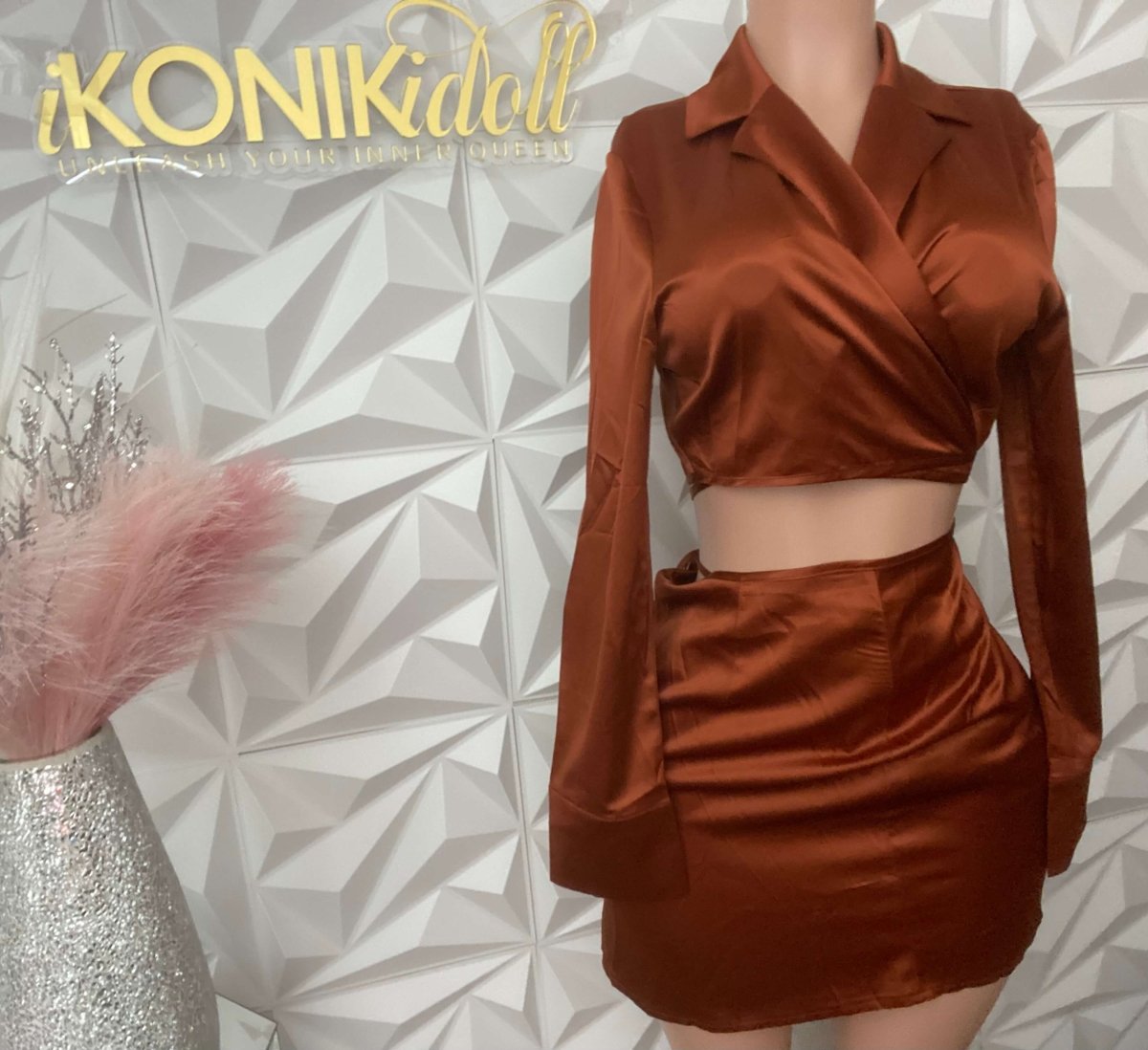 Orange Pumpkin Spice 2 Pc Skirt Set (Large) - Ikonik Idoll