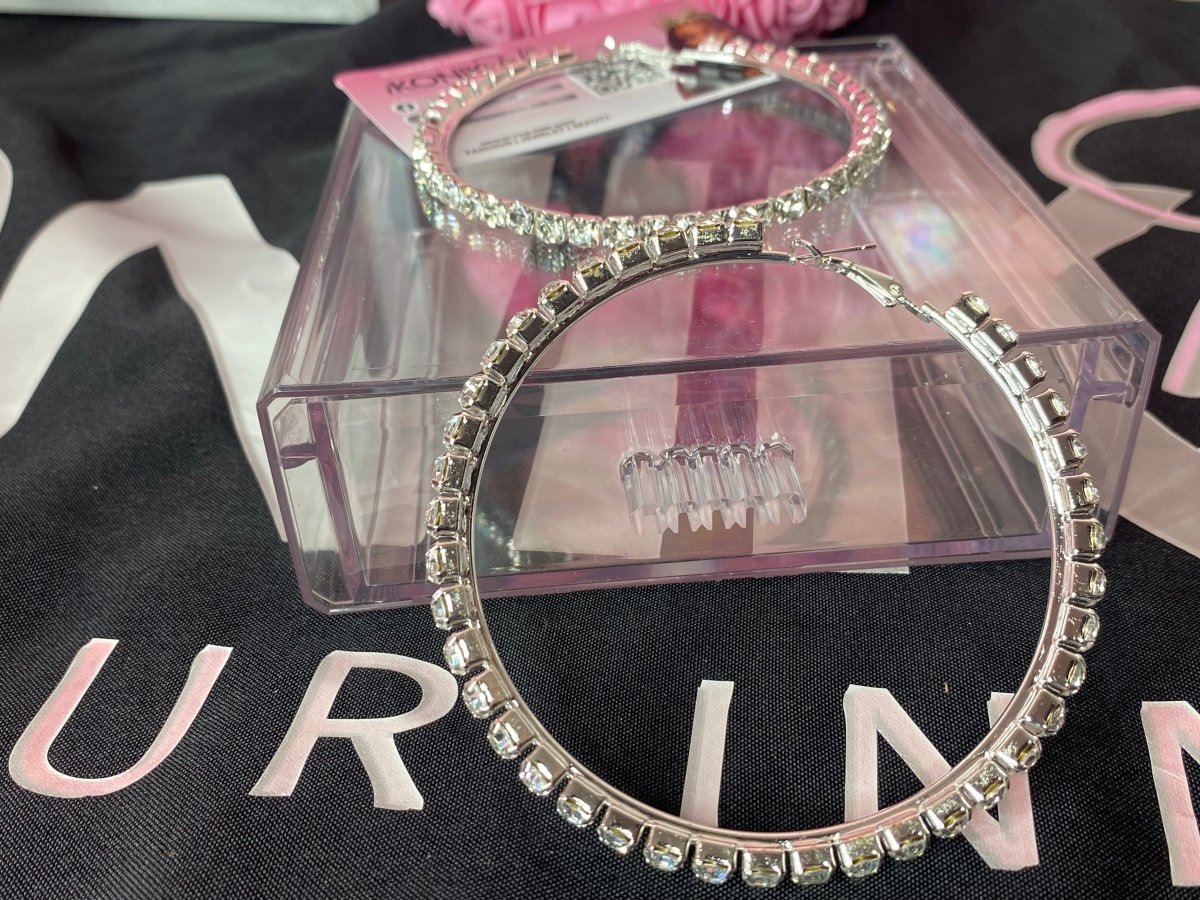 Oversized studded rhinestone hoop gold and silver earrings - Ikonik Idoll