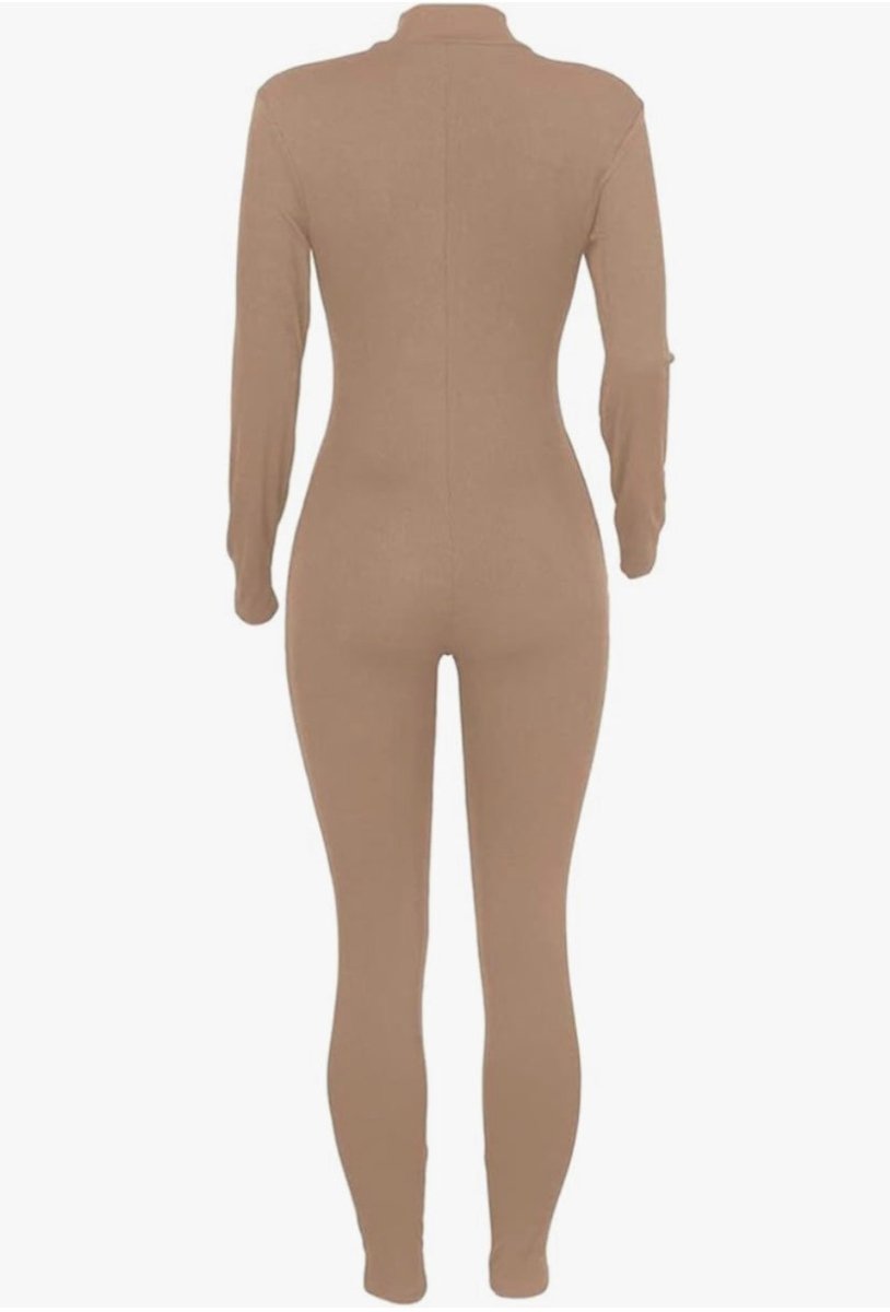 Playful Heart Ribbed Jumpsuit Tan - Ikonik Idoll