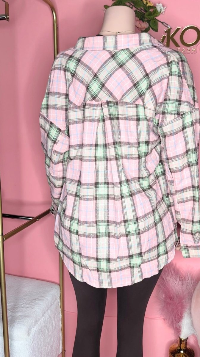 Pretty In Pink Plaid Button Down Shirt - Ikonik Idoll