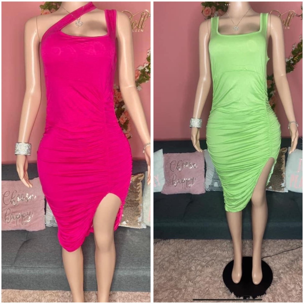 Scrumptious Mama Ruched Dress - Pink and Green colors plus size (X - Large to 3X) - Ikonik Idoll