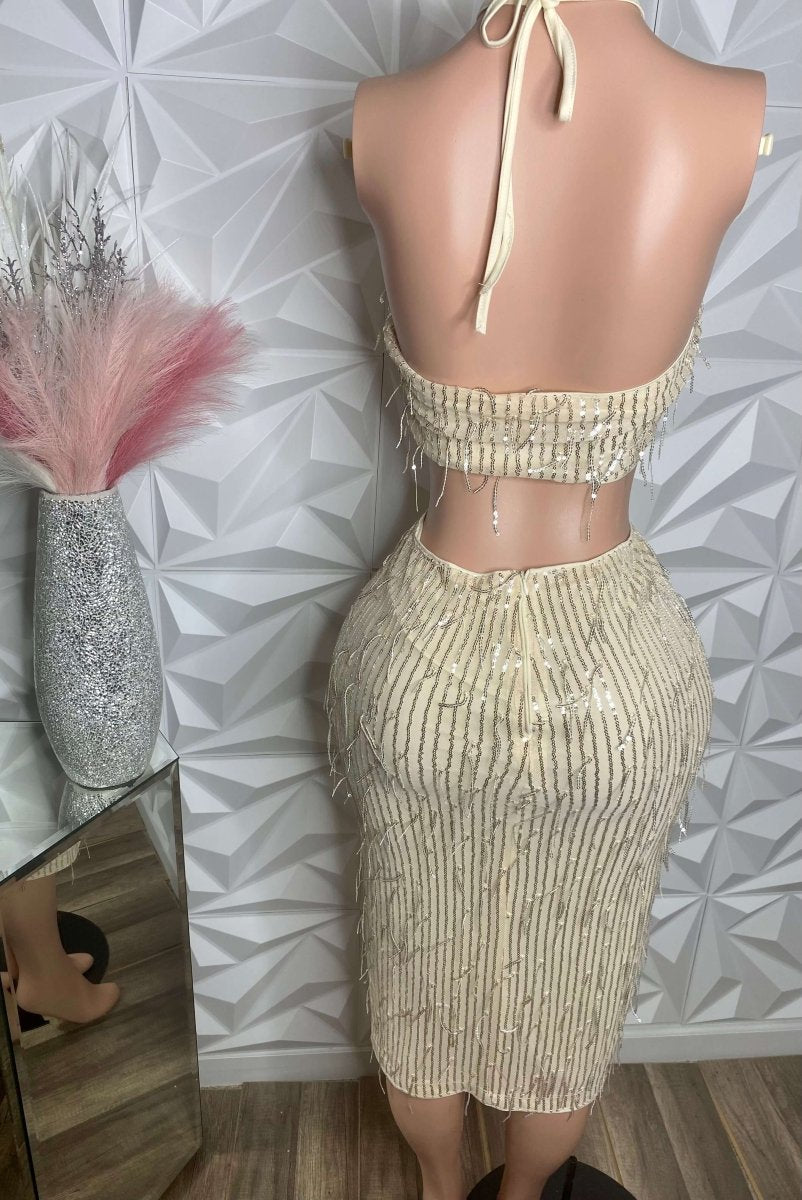 Showstopper Tan Gold Tinsel Skirt Set - Medium - Ikonik Idoll