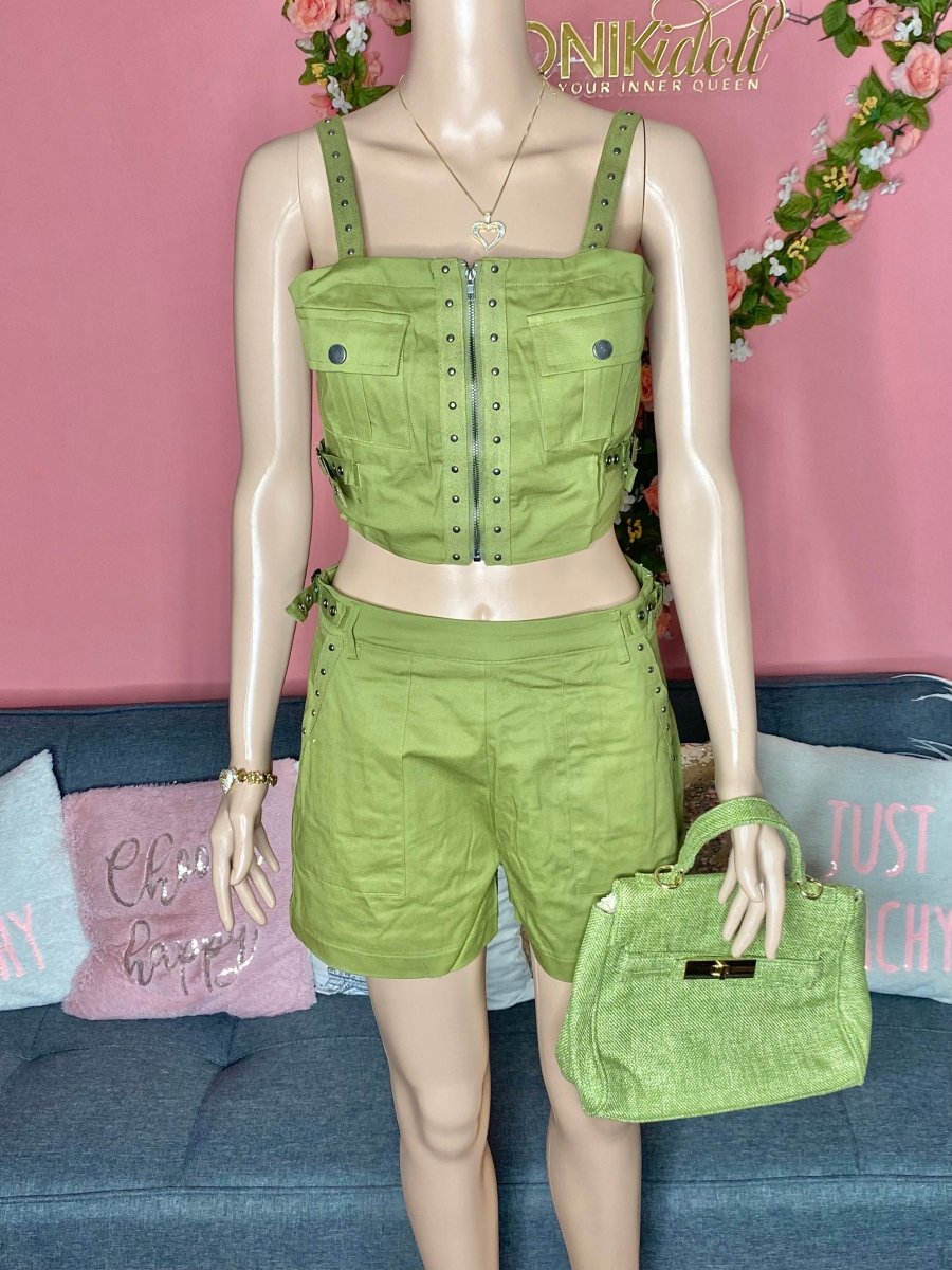 Topic of Conversation Corset Short Set - Black and Green - Ikonik Idoll