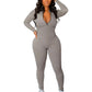 Playful Heart Ribbed Jumpsuit Gray
