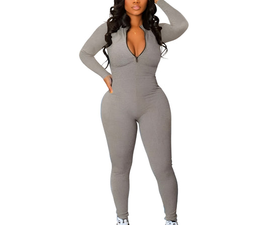 Playful Heart Ribbed Jumpsuit Gray