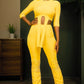 Mustard yellow 2 piece pant set crop top for spring or fall season