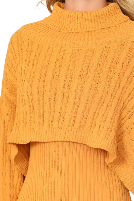 Very Demure 2 Pc Sweater Dress Set with Shawl - Yellow, Black, Pink, Gray