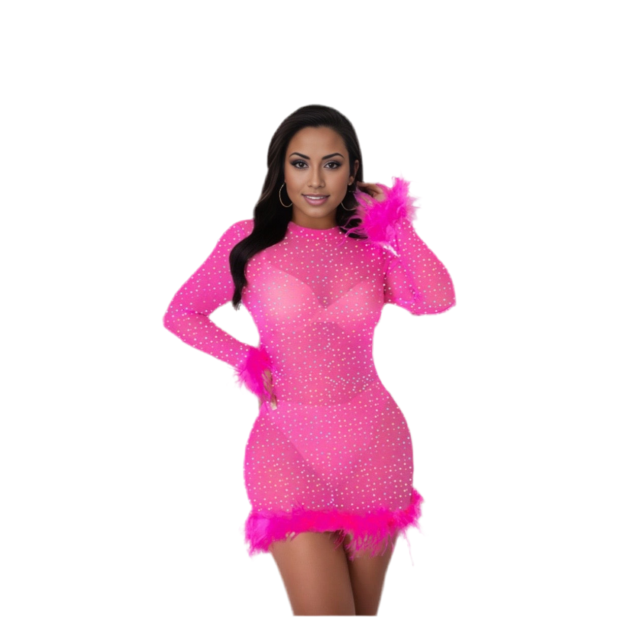 Barbie Doll Pink Feather Rhinestone Dress