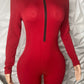 Playful Heart Ribbed Jumpsuit Red