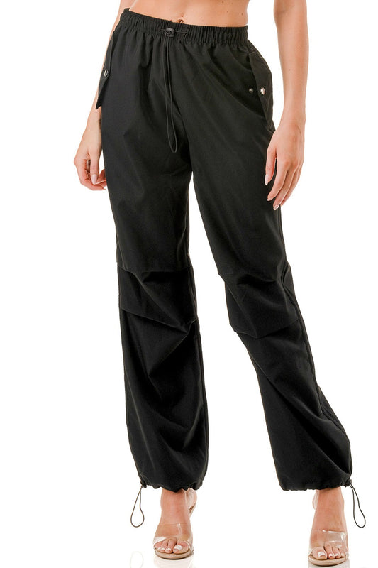 Black Quickdry Parachute Cargo Pants