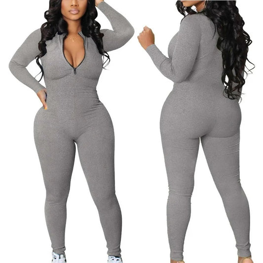 Playful Heart Ribbed Jumpsuit Gray