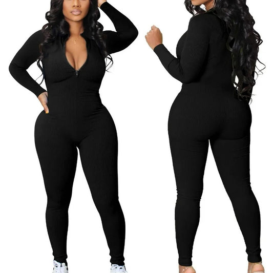 Playful Heart Ribbed Jumpsuit Black