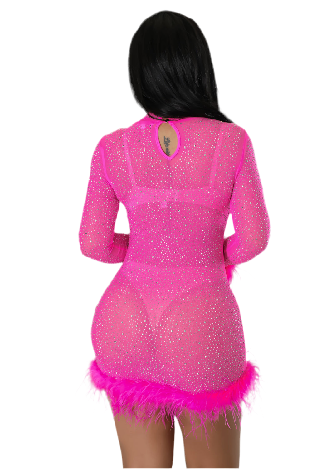 Barbie Doll Pink Feather Rhinestone Dress