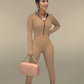 Playful Heart Ribbed Jumpsuit Tan