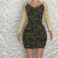 It Girl Camoflauge Zip Mini Length Dress LARGE