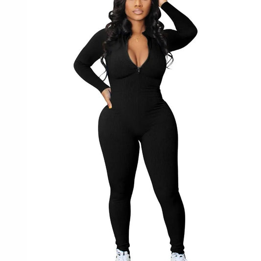 Playful Heart Ribbed Jumpsuit Black