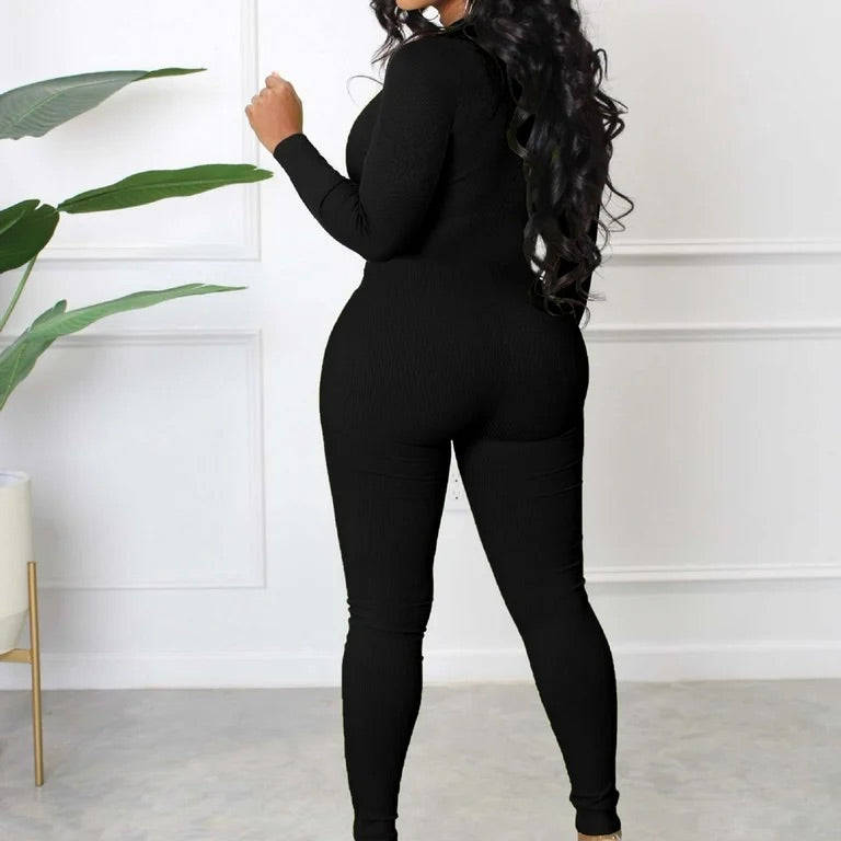 Playful Heart Ribbed Jumpsuit Black
