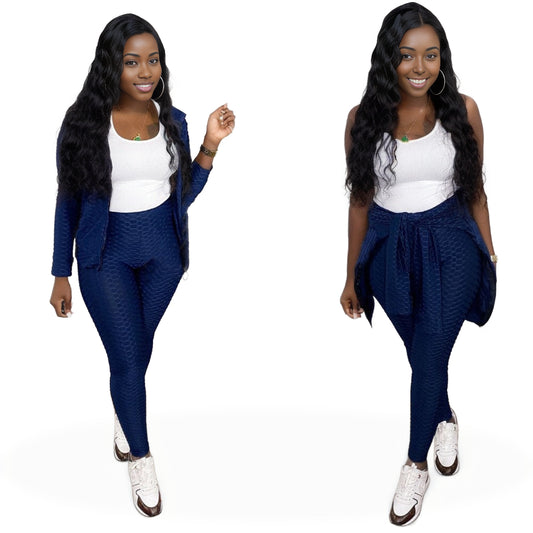 Skyline Ribbed Knit Legging Set Navy Blue MEDIUM