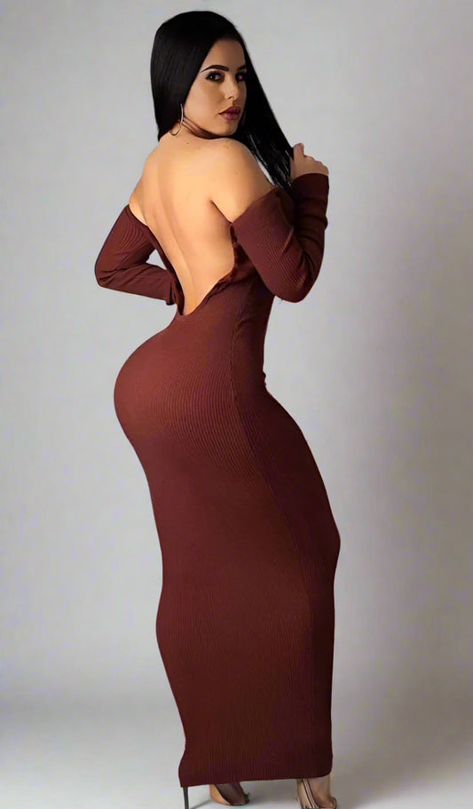 Eat Me Up Chocolate Brown Deep Backless Dress - Medium