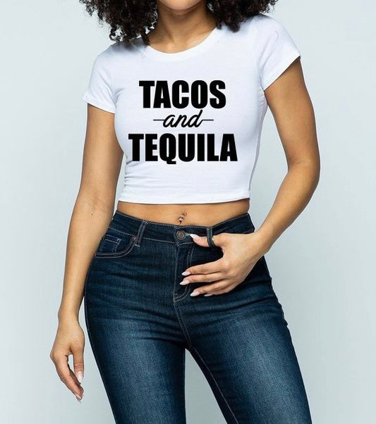 Lit Daze Tacos Tequila Graphic Crop T-Shirt