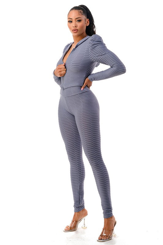 Busy & Paid Girl 2 pc pant textured set, Gray and Beige