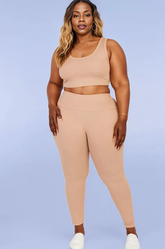Mochahantas Ribbed Tan Lounge Set Plus