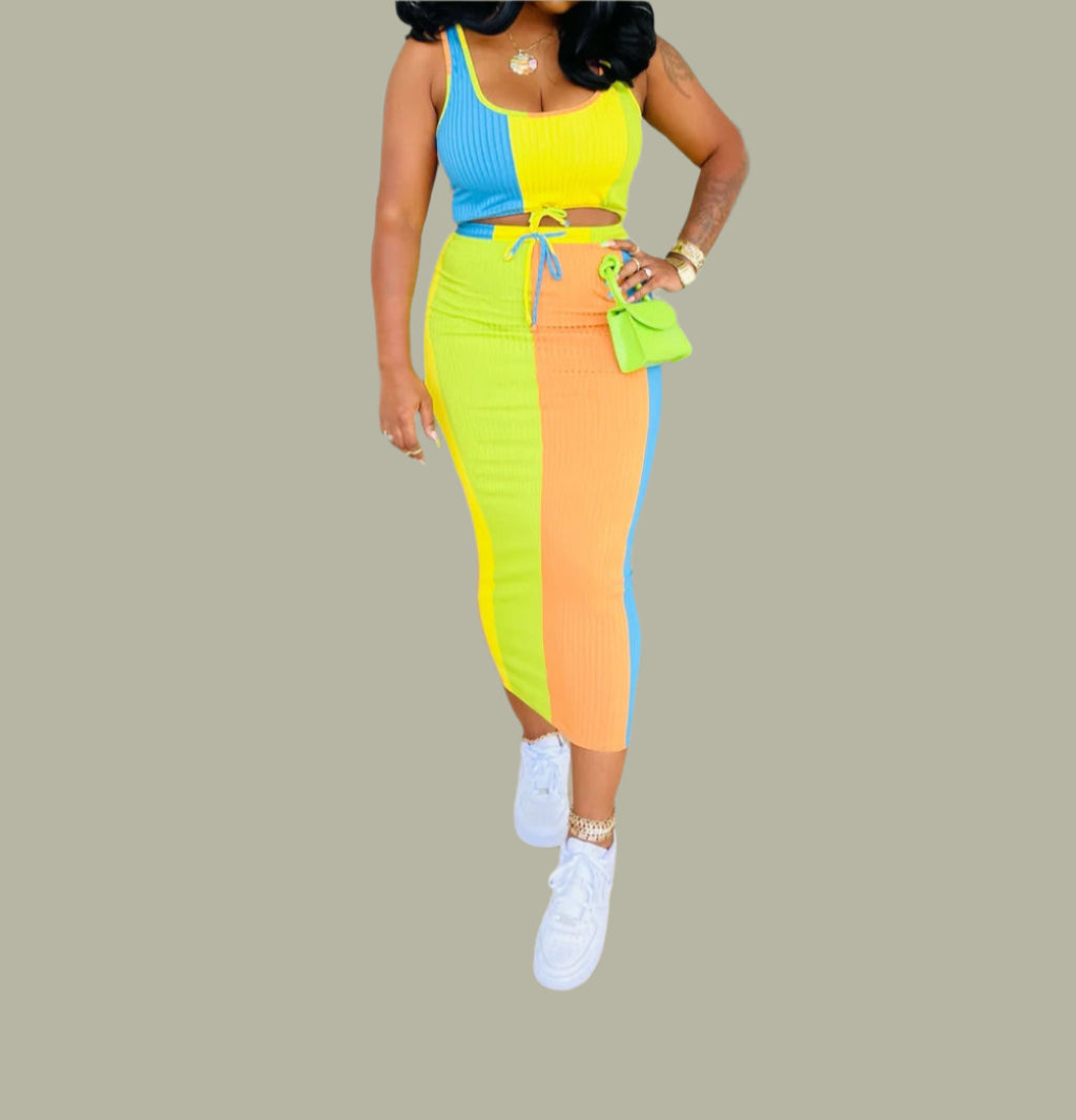 Camellia Color Block Skirt Set