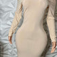 Sleek and Chic Tan Ribbed Dress LARGE