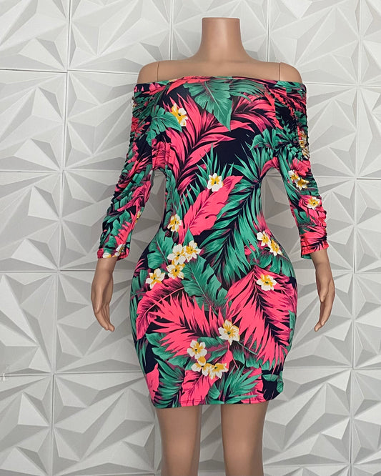 Island Gyal Tropical Floral Neon Dress X-LARGE