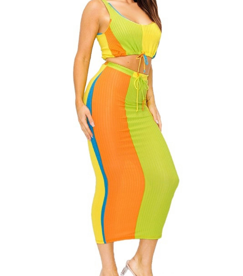 Camellia Color Block Skirt Set