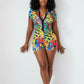 90s Grafitti Party Button Down Shorts Romper