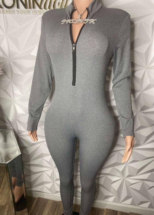Playful Heart Ribbed Jumpsuit Gray