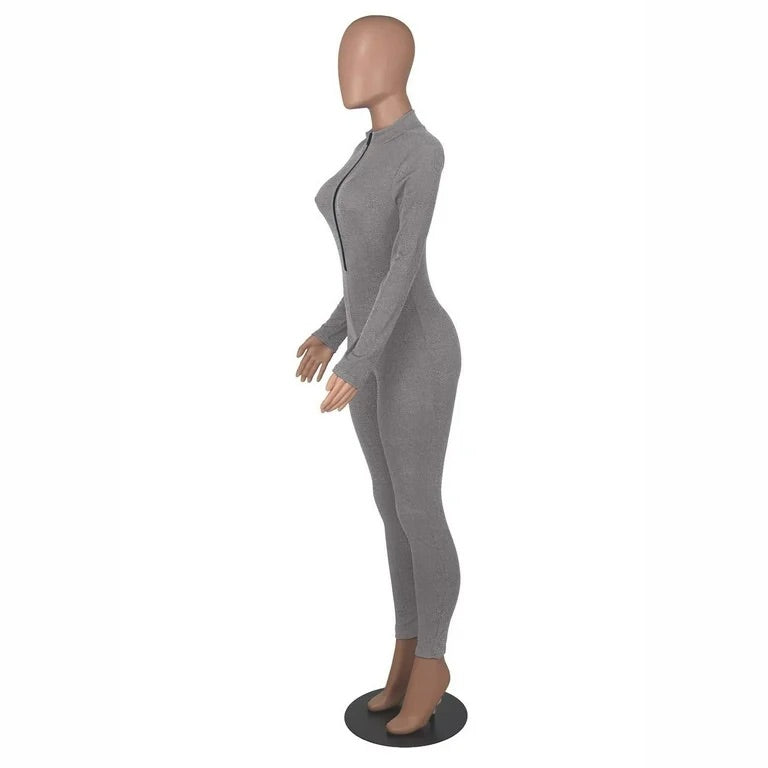 Playful Heart Ribbed Jumpsuit Gray