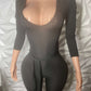 Ribbed Romance Black Jumpsuit with Belt Attachment