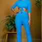 Blue 2 piece pant set crop top for spring or fall season