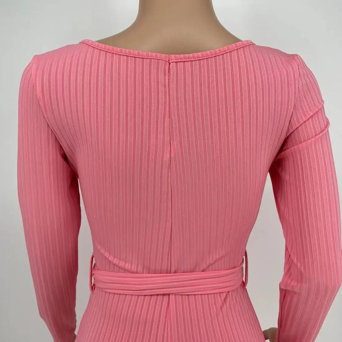 Ribbed Romance Black Jumpsuit with Belt Attachment