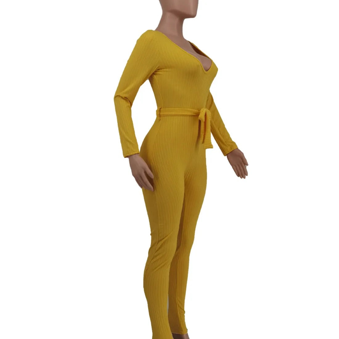 Ribbed Romance Black Jumpsuit with Belt Attachment