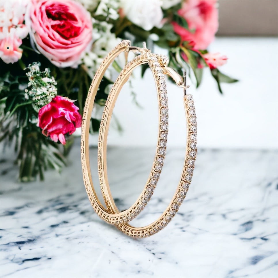 Princess Crystal gold hoop earrings